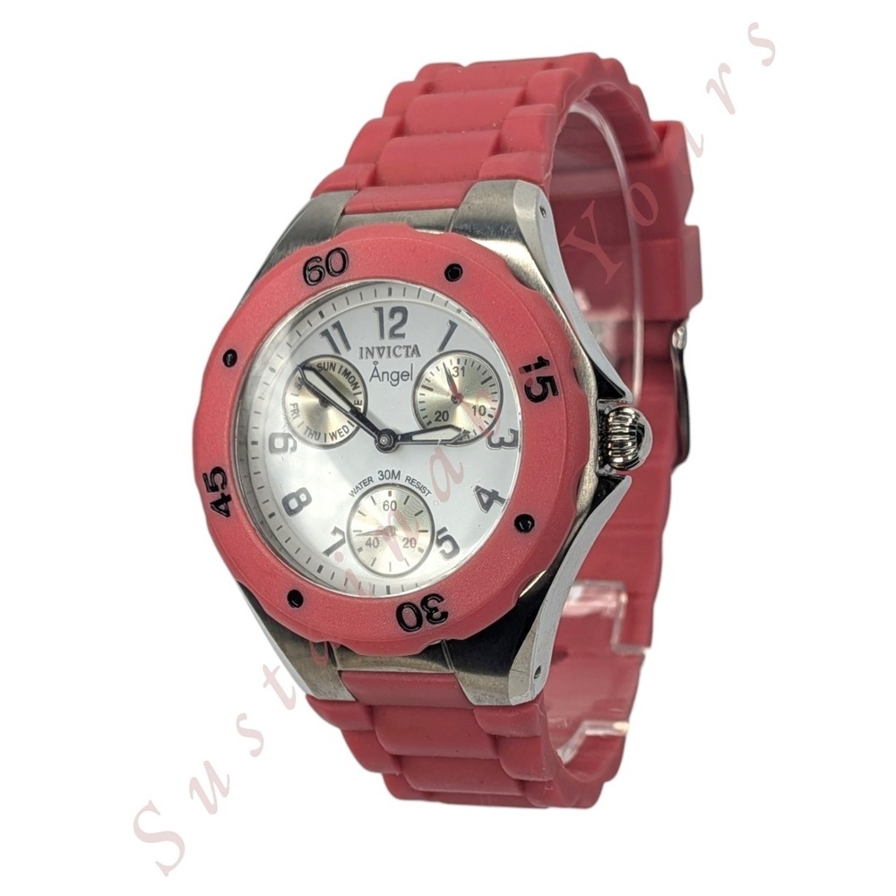 Invicta Angel Watch Women's Silicone Chronograph 30M Quartz Pink & Silver 0706